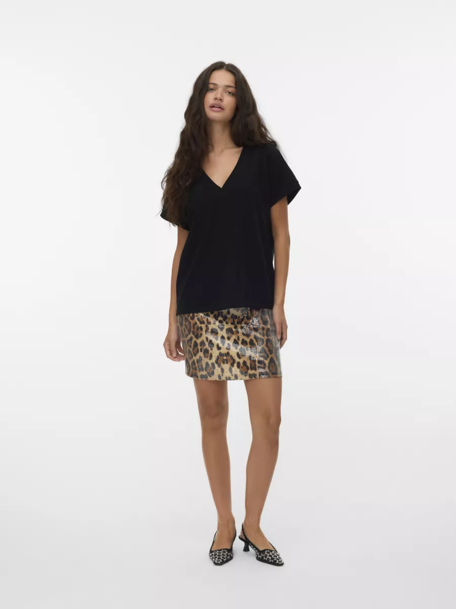VERO MODA-VMHOXANNE S/S V-NECK TOP JRS BTQ-10338179-Black-ZWART