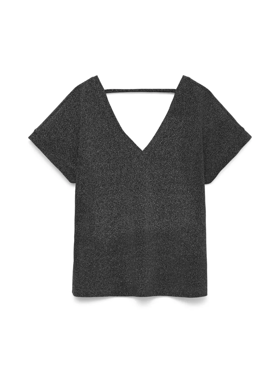 VERO MODA-VMHOXANNE S/S V-NECK TOP JRS BTQ-10338179-Black-ZWART