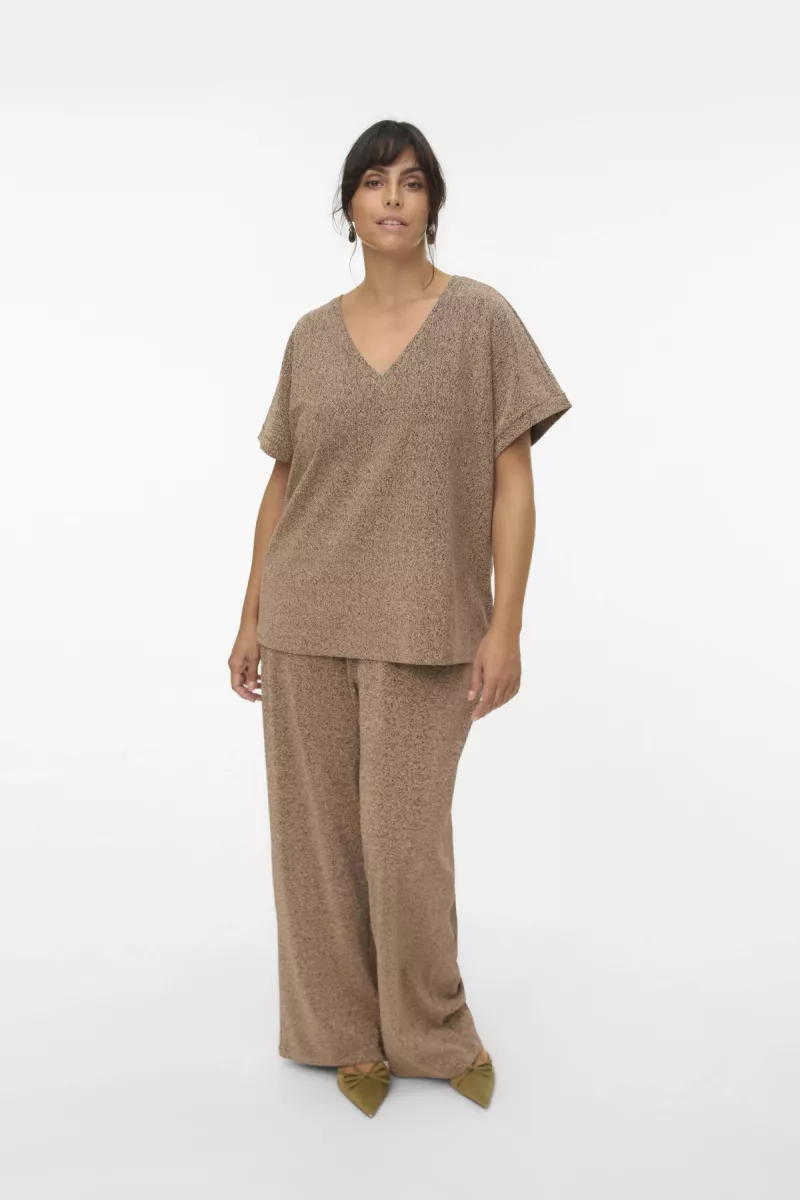 VERO MODA-VMHOXANNE S/S V-NECK TOP JRS BTQ-10338179-Gold colour-GOUD