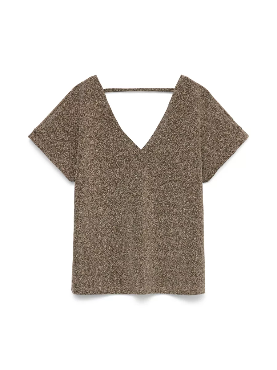 VERO MODA-VMHOXANNE S/S V-NECK TOP JRS BTQ-10338179-Gold colour-GOUD