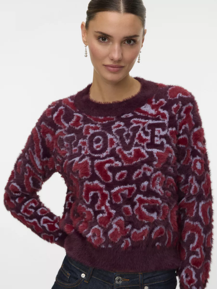 VERO MODA-VMJUNGLE LS O-NECK PULLOVER BOO-10331525-Winetasting-BORDEAUX
