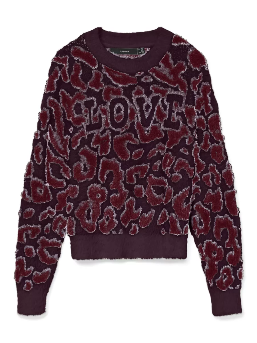 VERO MODA-VMJUNGLE LS O-NECK PULLOVER BOO-10331525-Winetasting-BORDEAUX