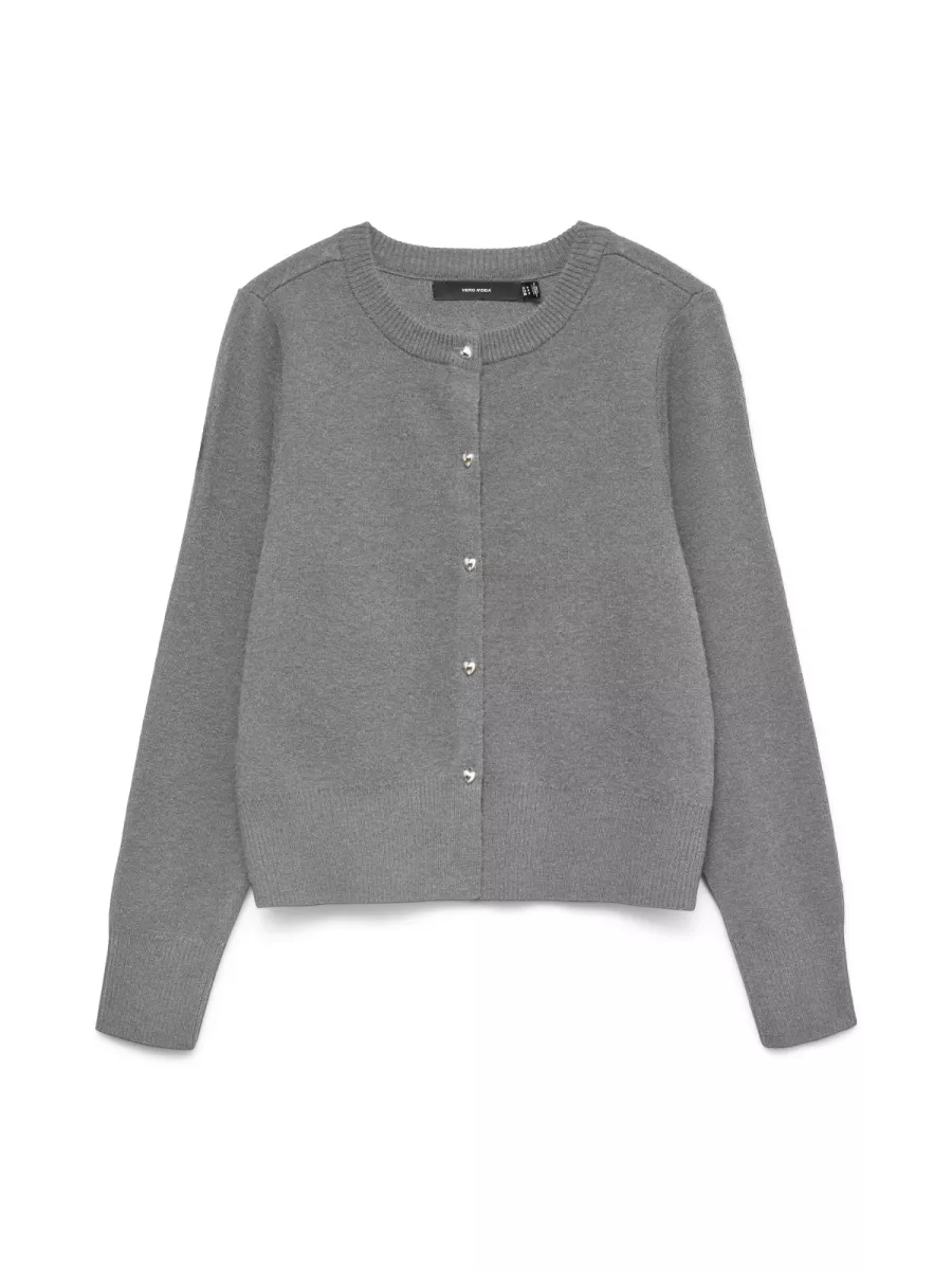 VERO MODA-VMKACY LS O-NECK CARDIGAN-10334916-Medium Grey Melange-GRIJS MELEE