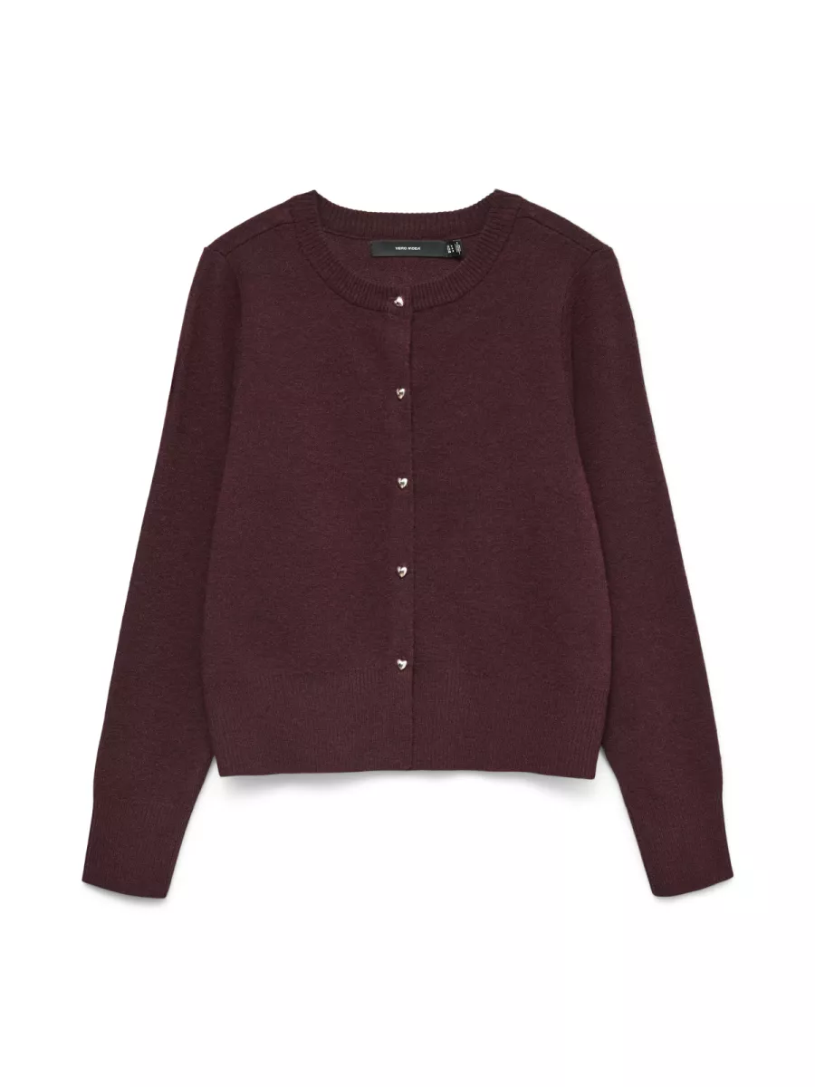 VERO MODA-VMKACY LS O-NECK CARDIGAN-10334916-Winetasting-BORDEAUX