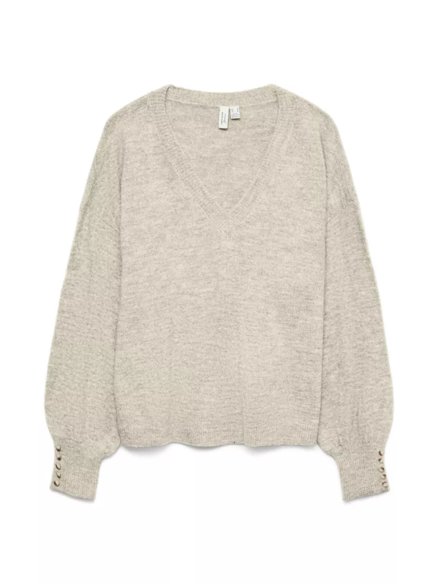 VERO MODA-VMLEFILE LS V-NECK PULLOVER BTQ-10335268-Birch-CREME