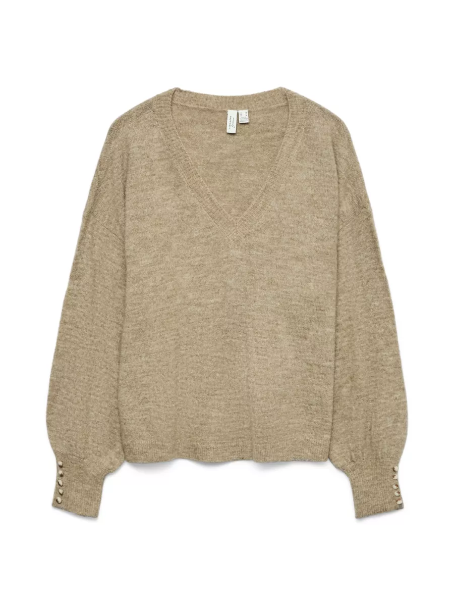 VERO MODA-VMLEFILE LS V-NECK PULLOVER BTQ-10335268-Silver Mink-KIT