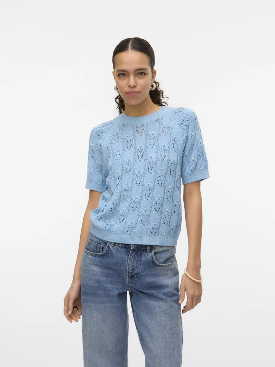 VERO MODA-VMPRECIOUS 2/4 O-NECK PULLOVER-10328198-Airy Blue-BLUE