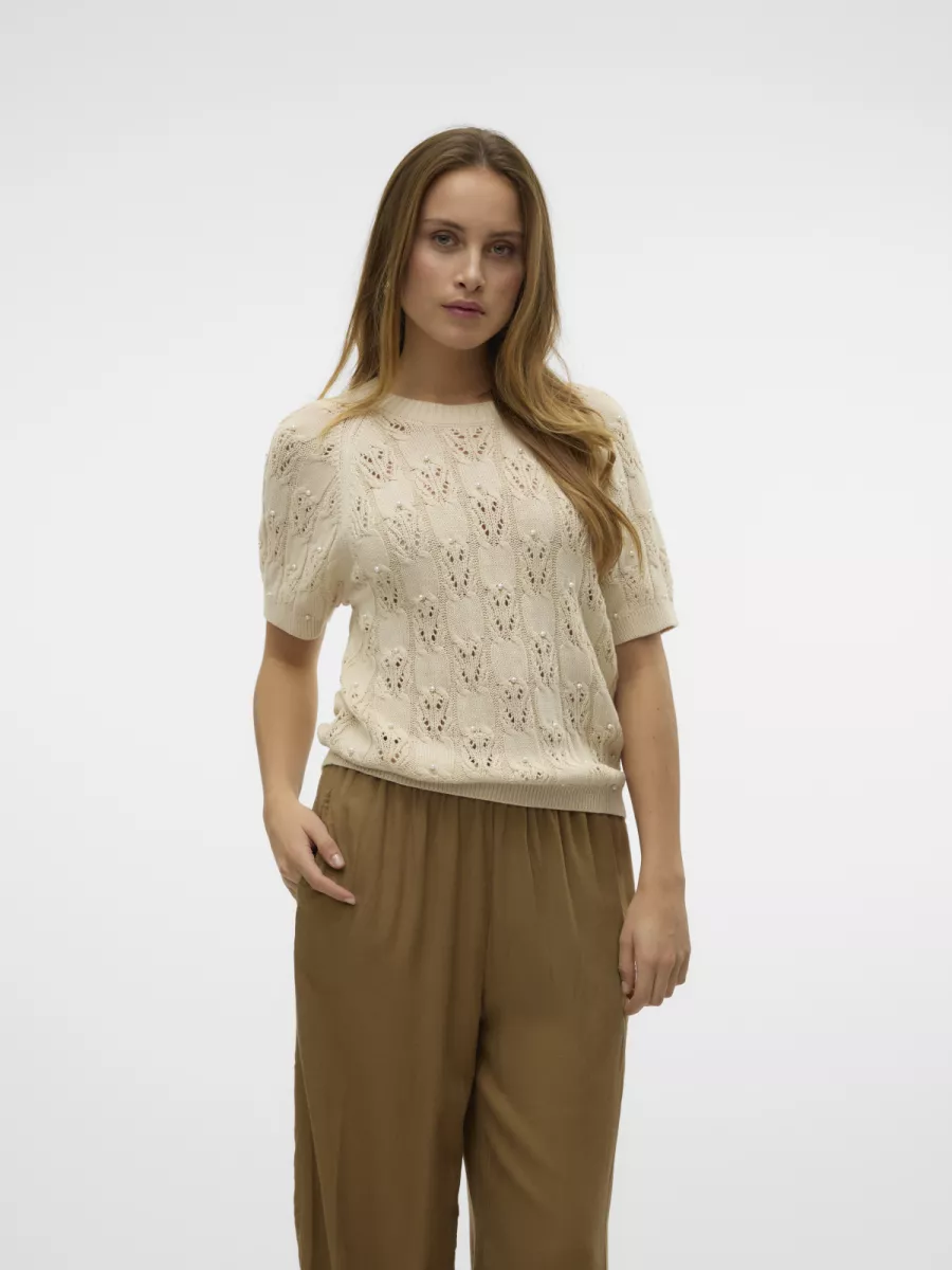 VERO MODA-VMPRECIOUS 2/4 O-NECK PULLOVER-10328198-Birch-CREME
