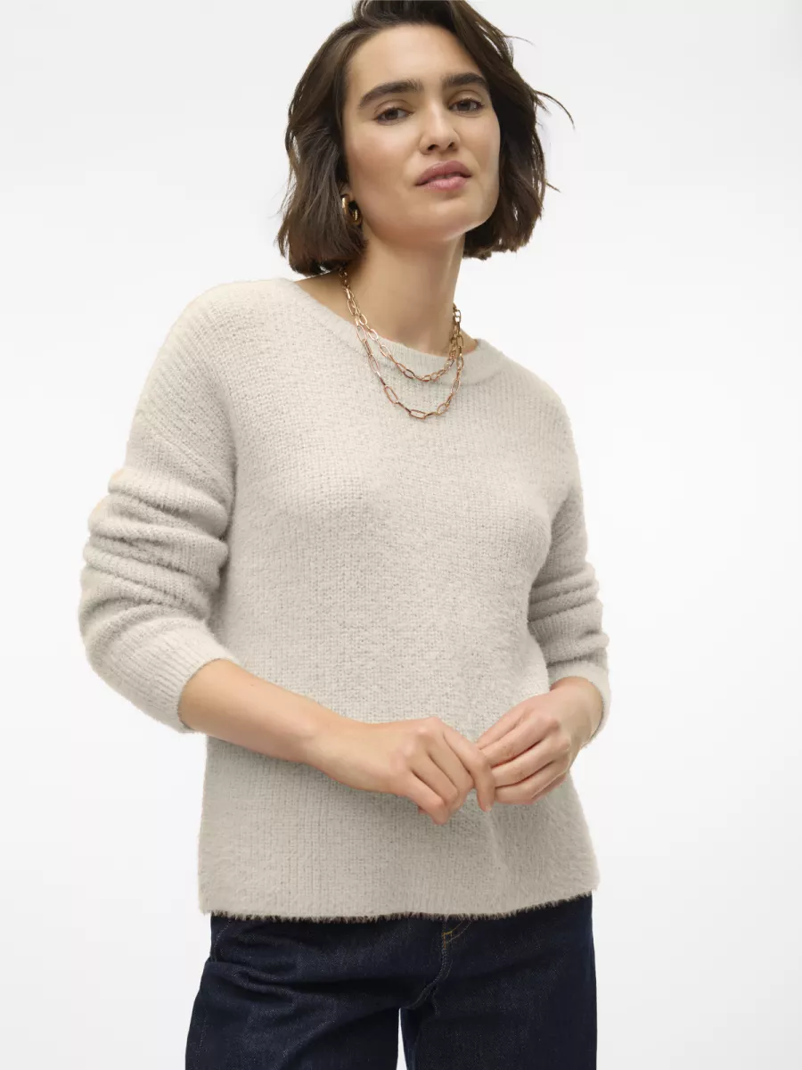 VERO MODA-VMPUFF LS O-NECK PULLOVER BOO-10310876-Birch-CREME