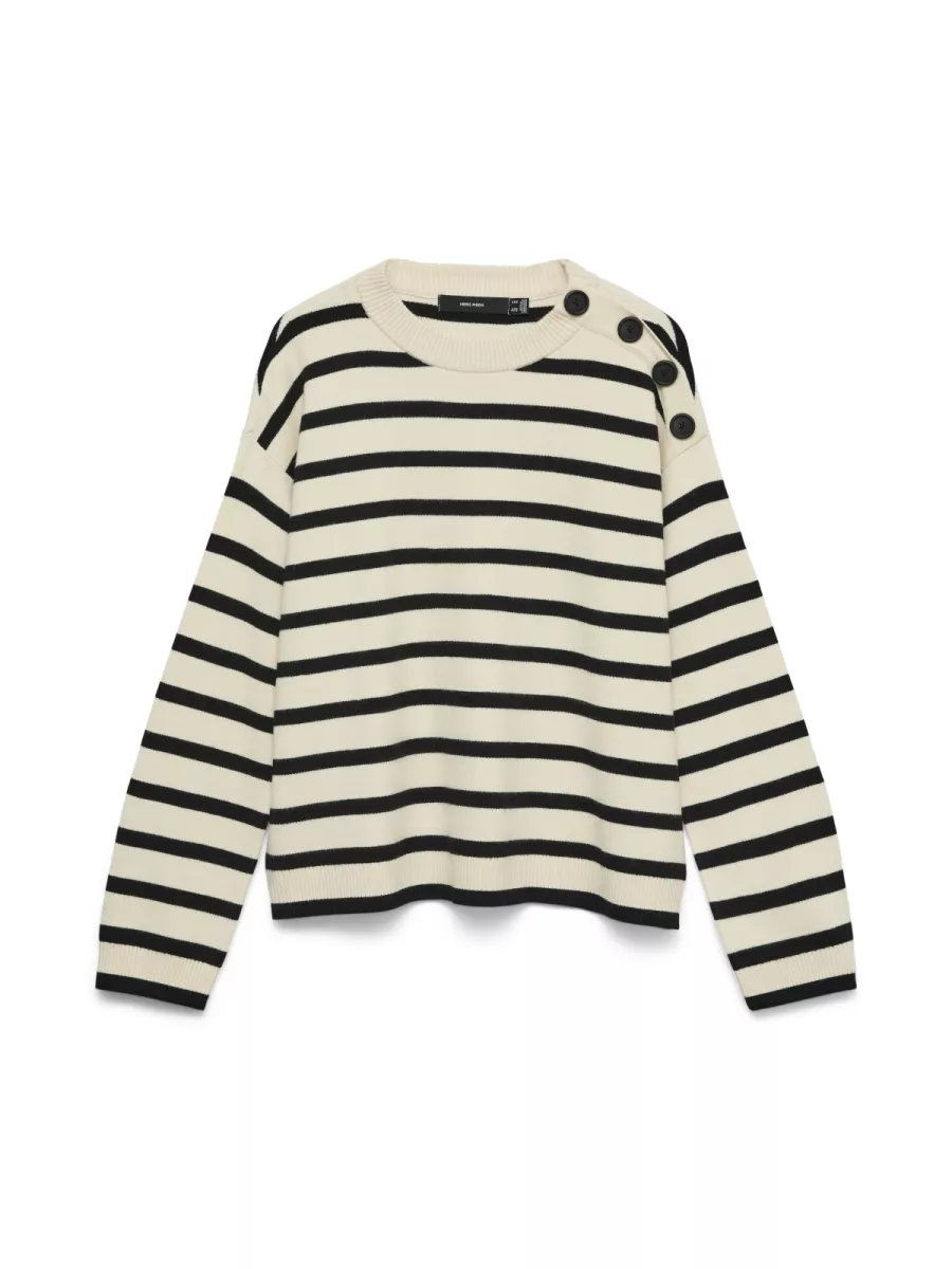 VERO MODA-VMSABA LS O-NECK BUTTON PULLOVER GA-10310474-Birch-CREME
