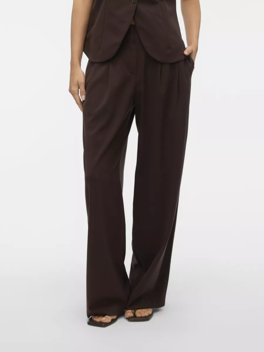 VERO MODA-VMSIGGA MW WIDE PANT-10336315-Chocolate Torte-CHOCOLADE