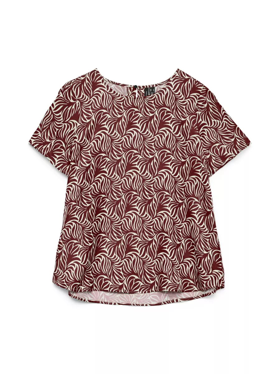 VERO MODA-VMVINA SS O-NECK TOP WVN GA-10336804-Birch/Syrah Graphic-CREME