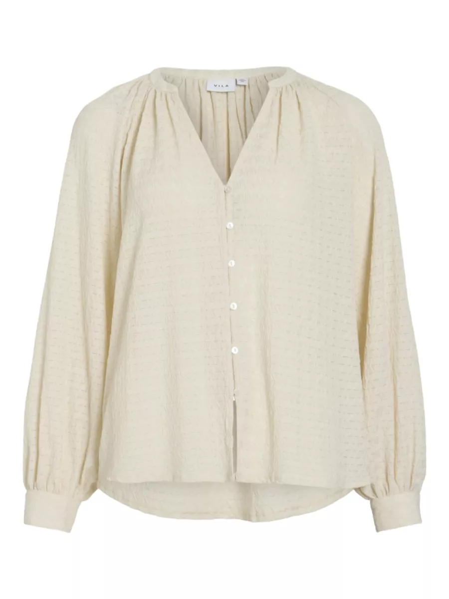 VILA-VIBABERA V-NECK L/S SHIRT-14110148-Birch-CREME