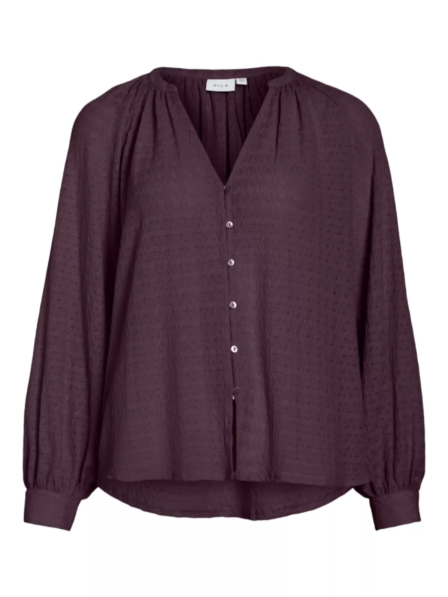 VILA-VIBABERA V-NECK L/S SHIRT-14110148--BORDEAUX