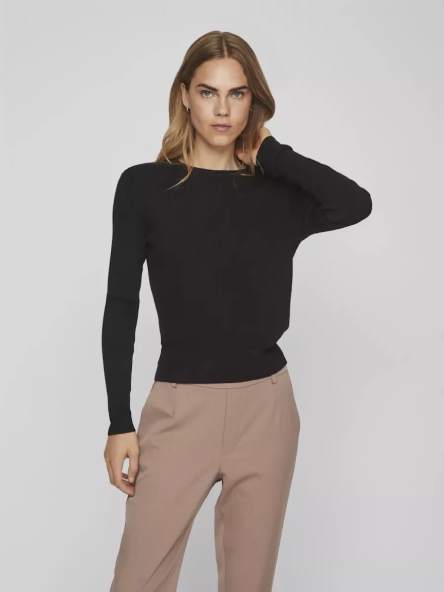 VILA-VICOMFY O-NECK L/S KNIT TOP- NOOS-14084325-Black-BLACK