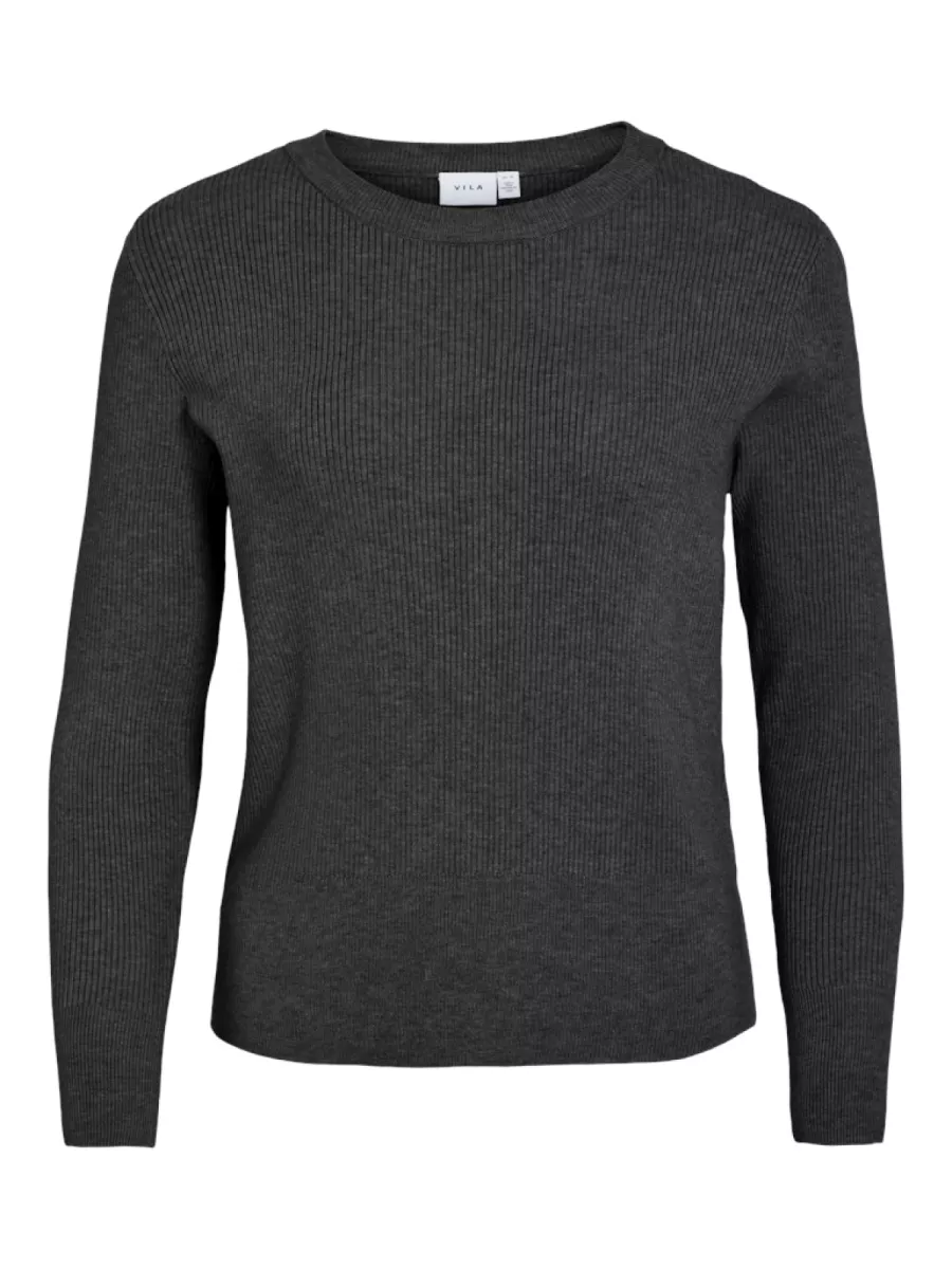 VILA-VICOMFY O-NECK L/S KNIT TOP- NOOS-14084325-Black-BLACK