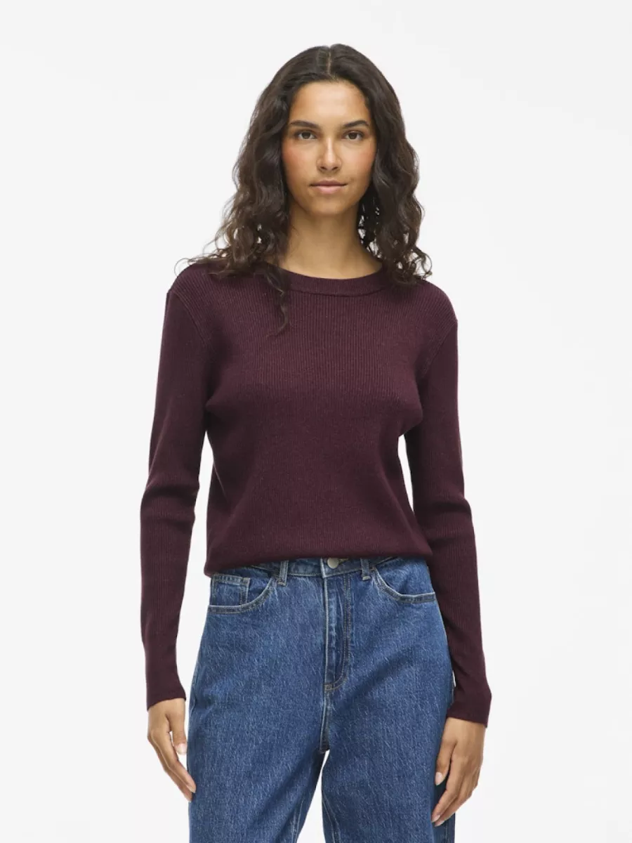 VILA-VICOMFY O-NECK L/S KNIT TOP- NOOS-14084325-Fig-BORDEAUX