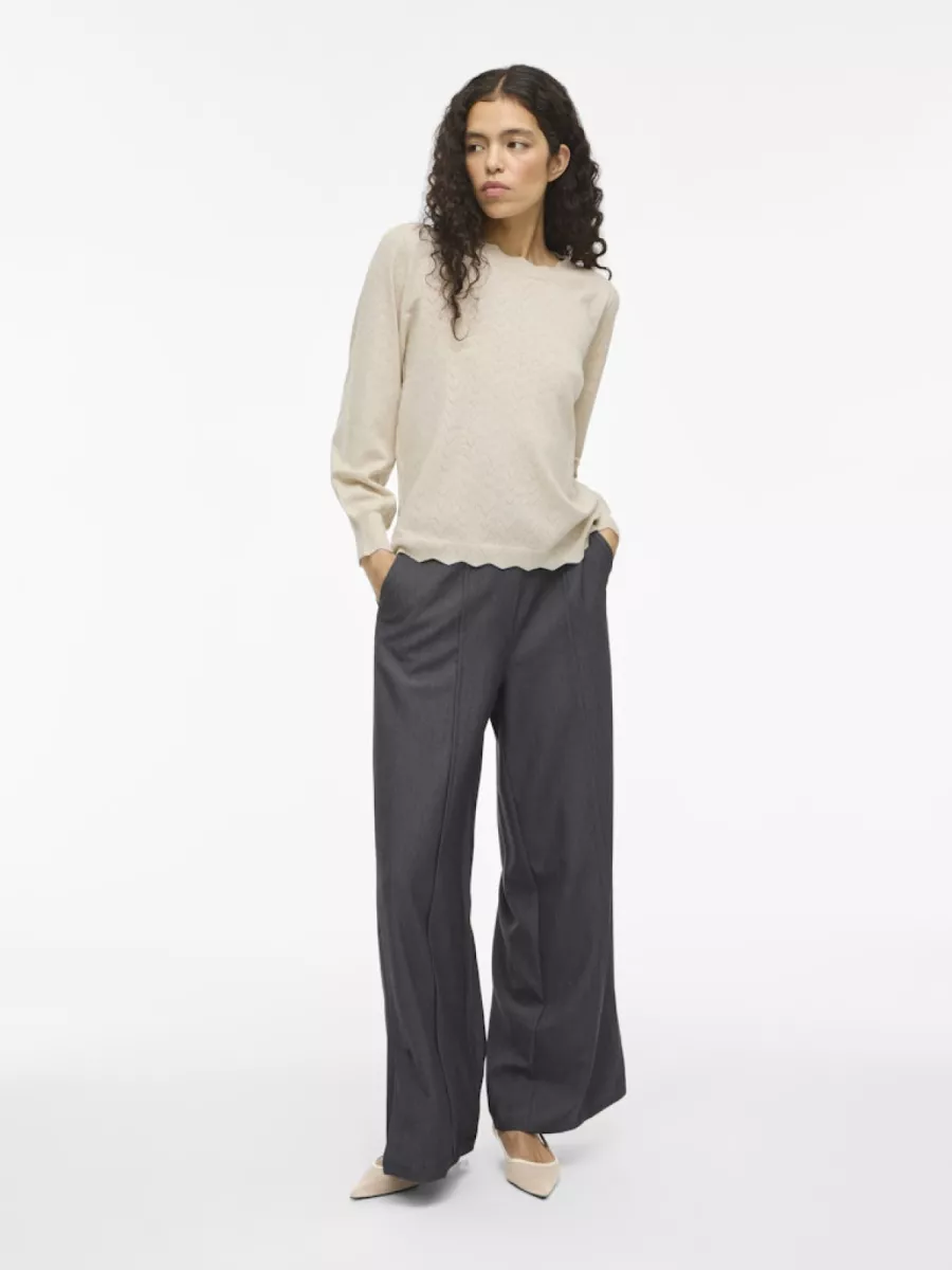 VILA-VIEMI O-NECK L/S KNIT TOP/TES-14109653-Super Light Natural-NATUREL