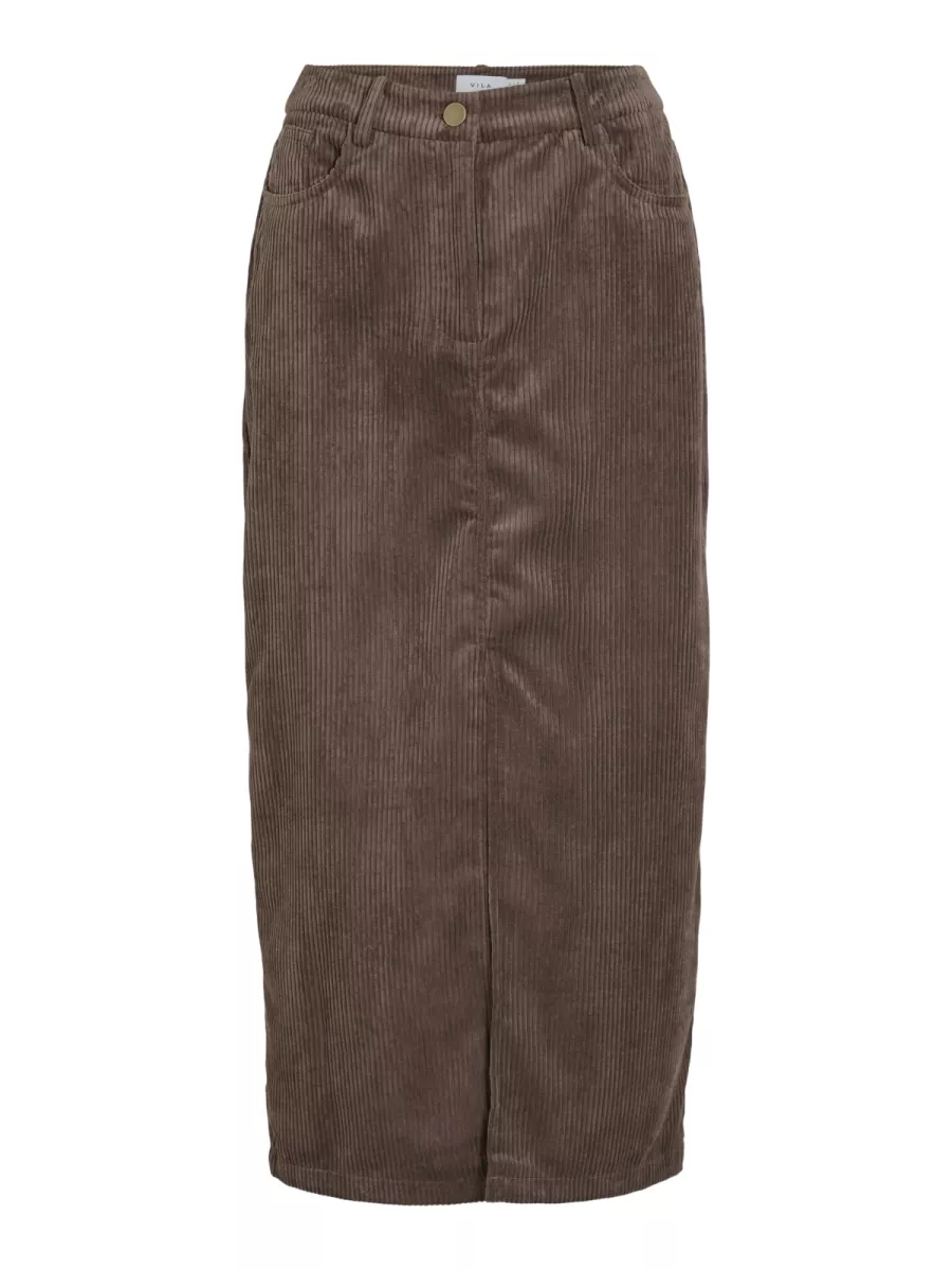 VILA-VIEMILY MIDI CORDUROY SKIRT/LC/1-14102702-Coffee Bean-CAFE