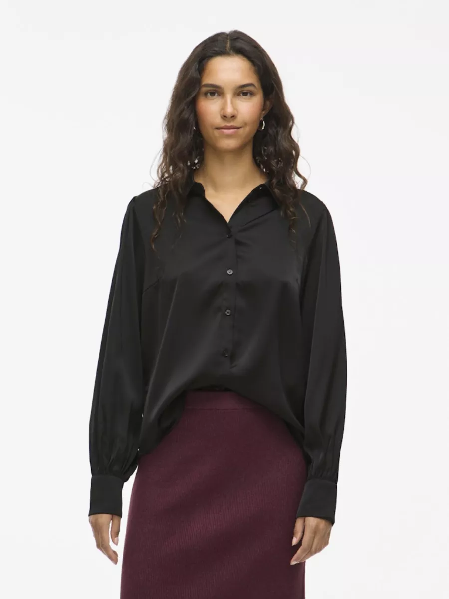 VILA-Vienna Ravenna L/S Balloon Shirt-14107462-Black Beauty-BLACK