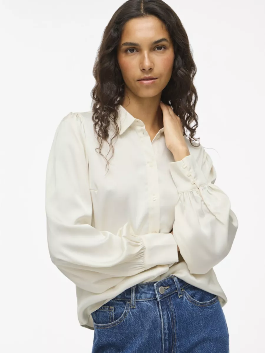 VILA-Vienna Ravenna L/S Balloon Shirt-14107462-Cloud Dancer-CREME