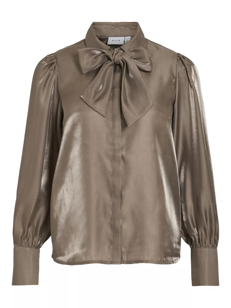VILA-VIKLARINA NEW L/S BOW SHIRT/R/1-14102516-Falcon-DONKER GRIJS/GRAFIET