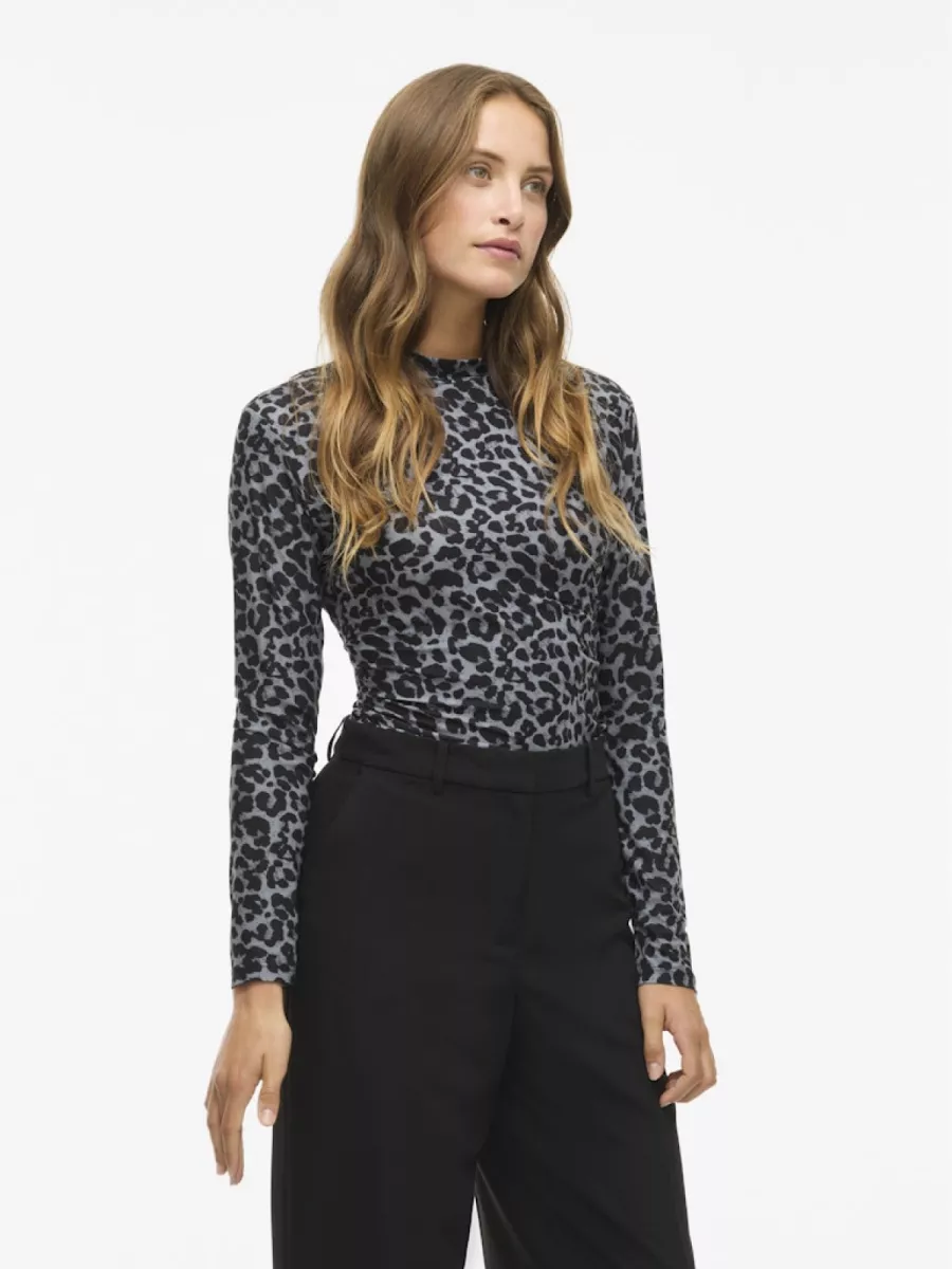 VILA-VILEOA L/S HIGH NECK TOP - NOOS-14066134-Glacier Gray-GRIJS COMBINATIES