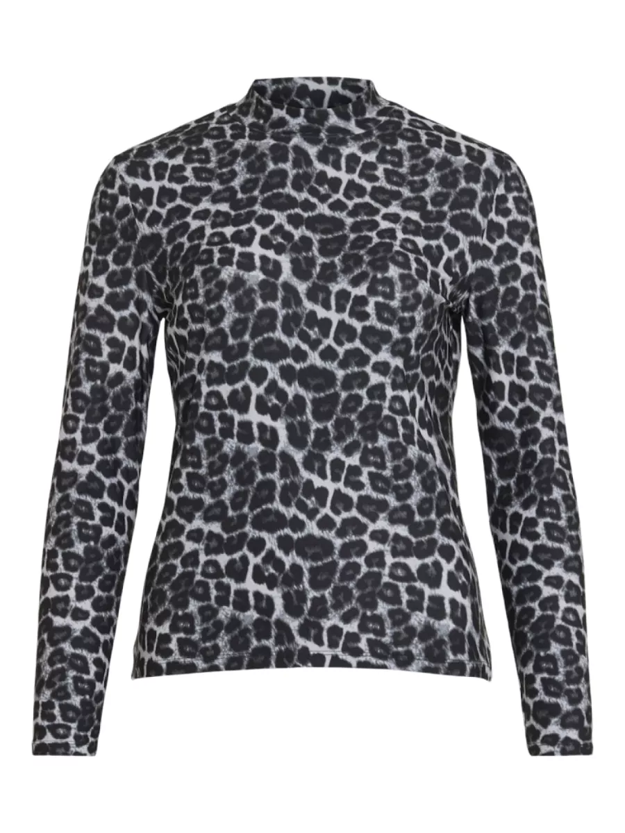 VILA-VILEOA L/S HIGH NECK TOP - NOOS-14066134-Glacier Gray-GRIJS COMBINATIES