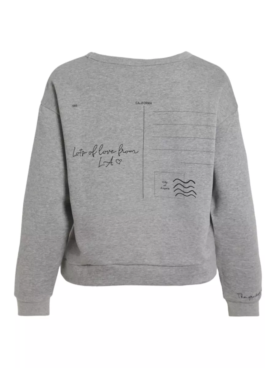 VILA-VIMALDEA O-NECK L/S EMB SWEATSHIRT-14108212-Grey Melange-GRIJS MELEE