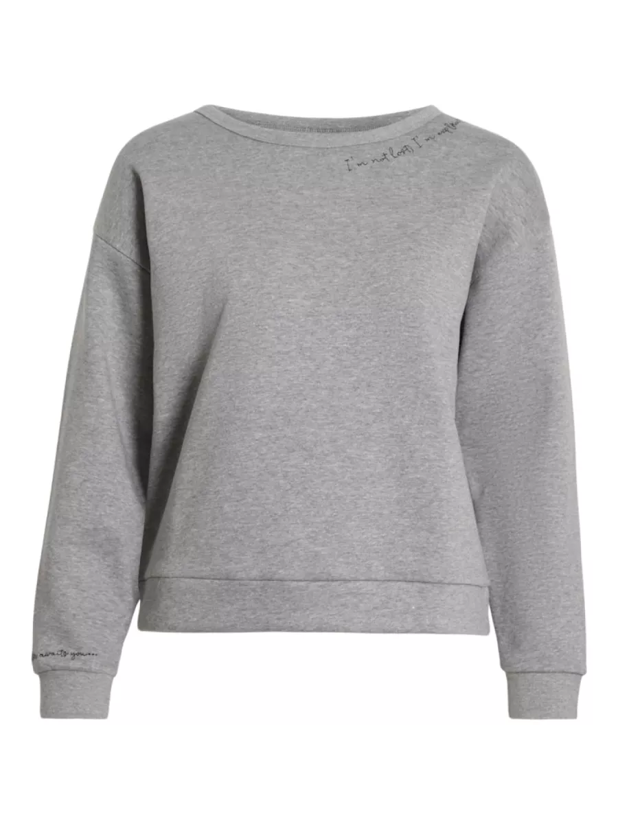 VILA-VIMALDEA O-NECK L/S EMB SWEATSHIRT-14108212-Grey Melange-GRIJS MELEE