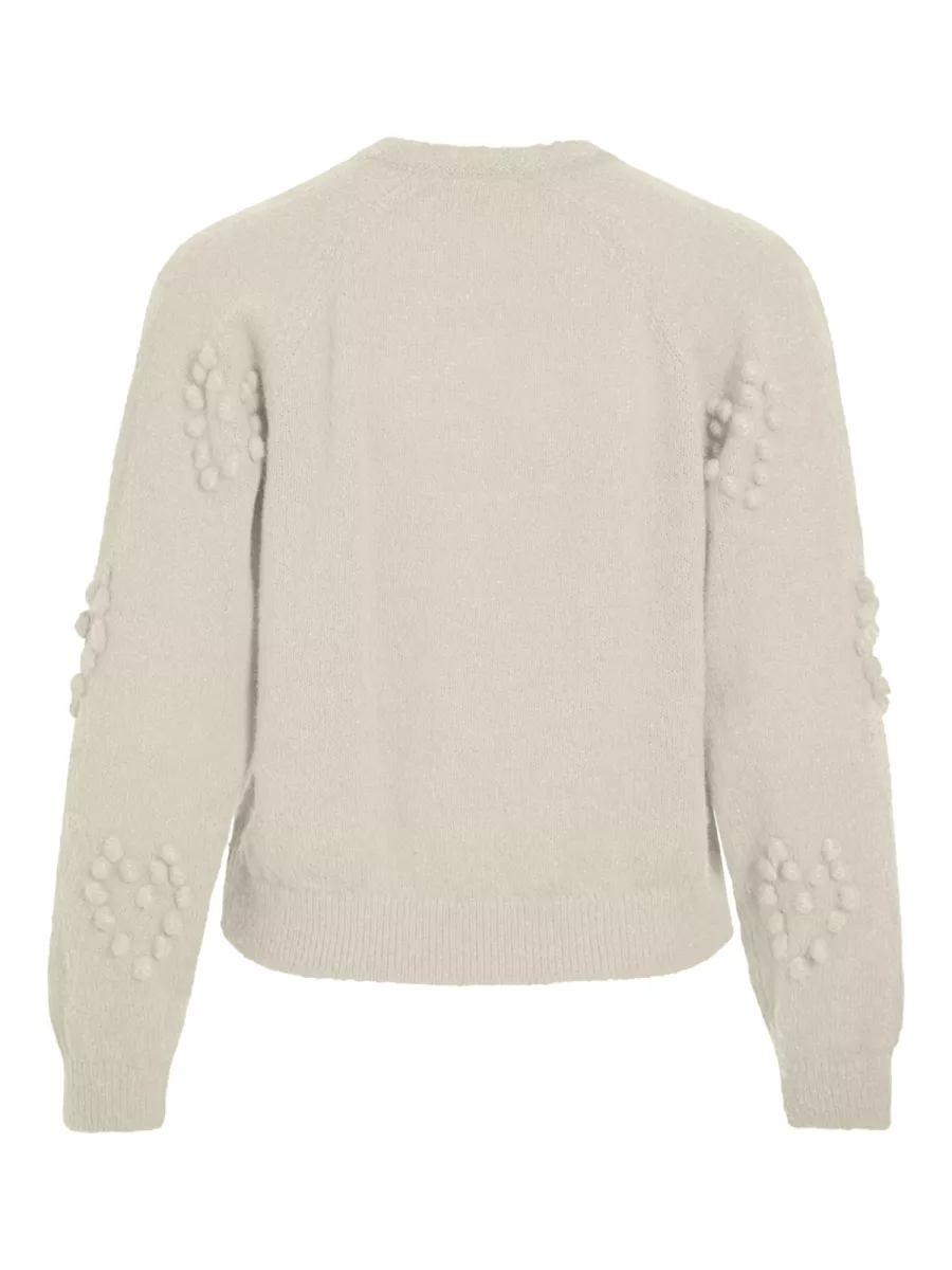 VILA-VIMERIT L/S O-NECK BUBBLE KNIT CARD-14112273-Birch-CREME