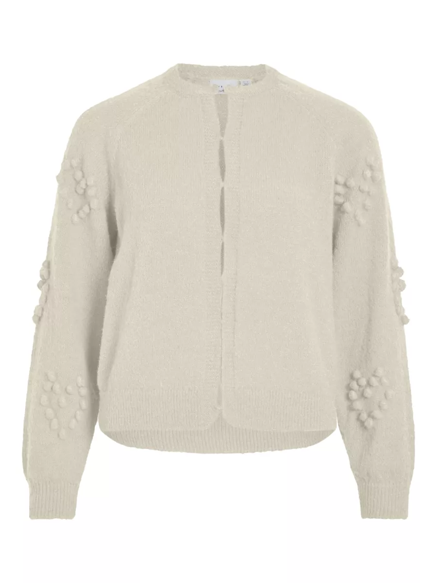 VILA-VIMERIT L/S O-NECK BUBBLE KNIT CARD-14112273-Birch-CREME