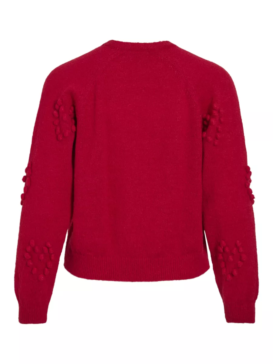 VILA-VIMERIT L/S O-NECK BUBBLE KNIT CARD-14112273-Jester Red-ROOD
