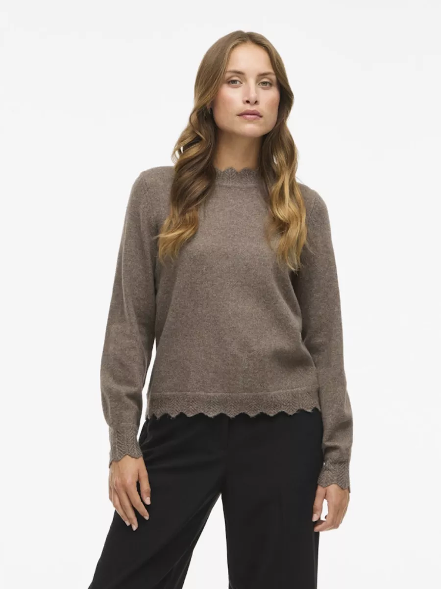 VILA-VINIKOLINA O-NECK L/S KNIT TOP - NO-14106419-Falcon-GRIJS