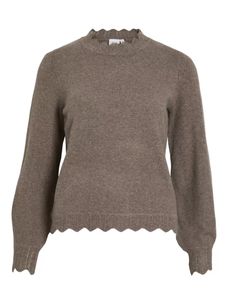 VILA-VINIKOLINA O-NECK L/S KNIT TOP - NO-14106419-Falcon-GRIJS