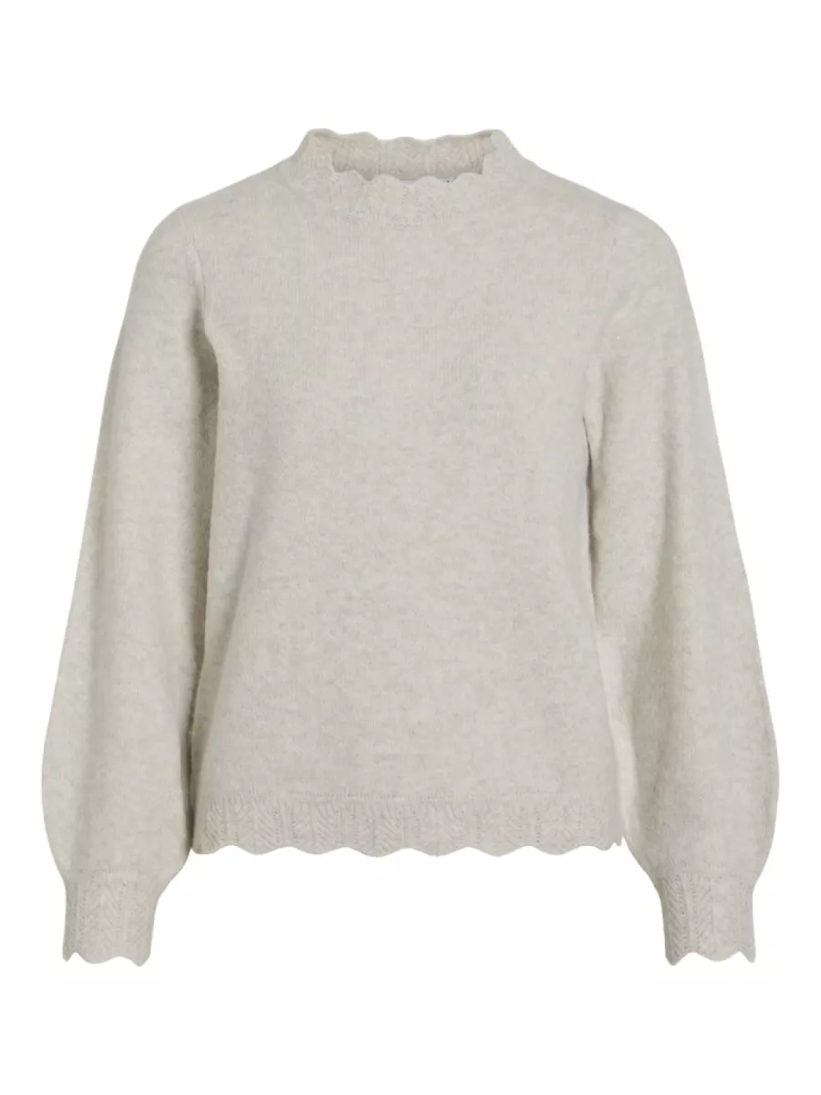VILA-VINIKOLINA O-NECK L/S KNIT TOP - NO-14106419-Super Light Natural-NATUREL