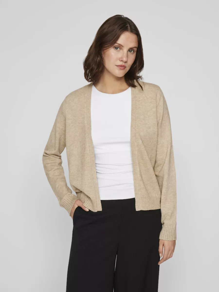 VILA-VIRIL SHORT L/S KNIT CARDIGAN-NOOS-14060800-Natural Melange-NATUREL