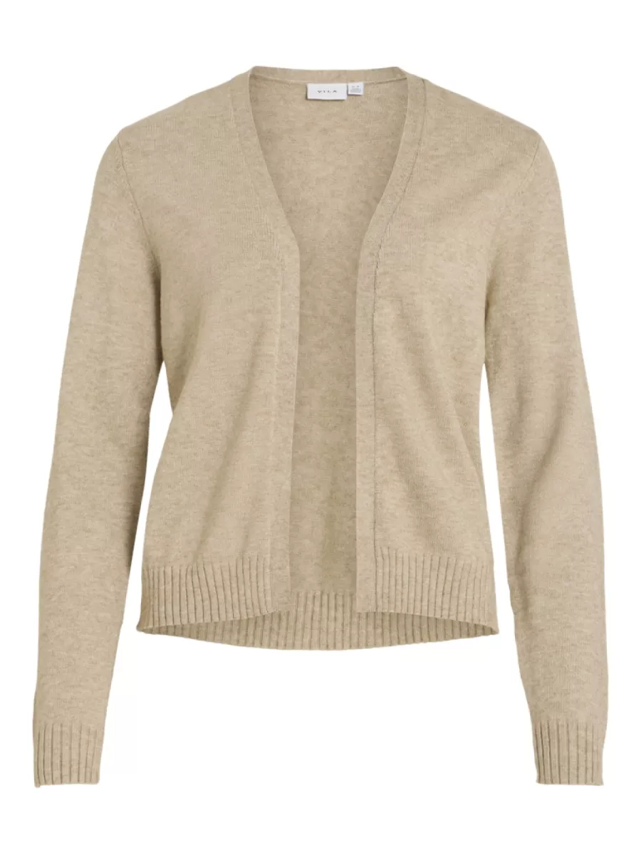 VILA-VIRIL SHORT L/S KNIT CARDIGAN-NOOS-14060800-Natural Melange-NATUREL