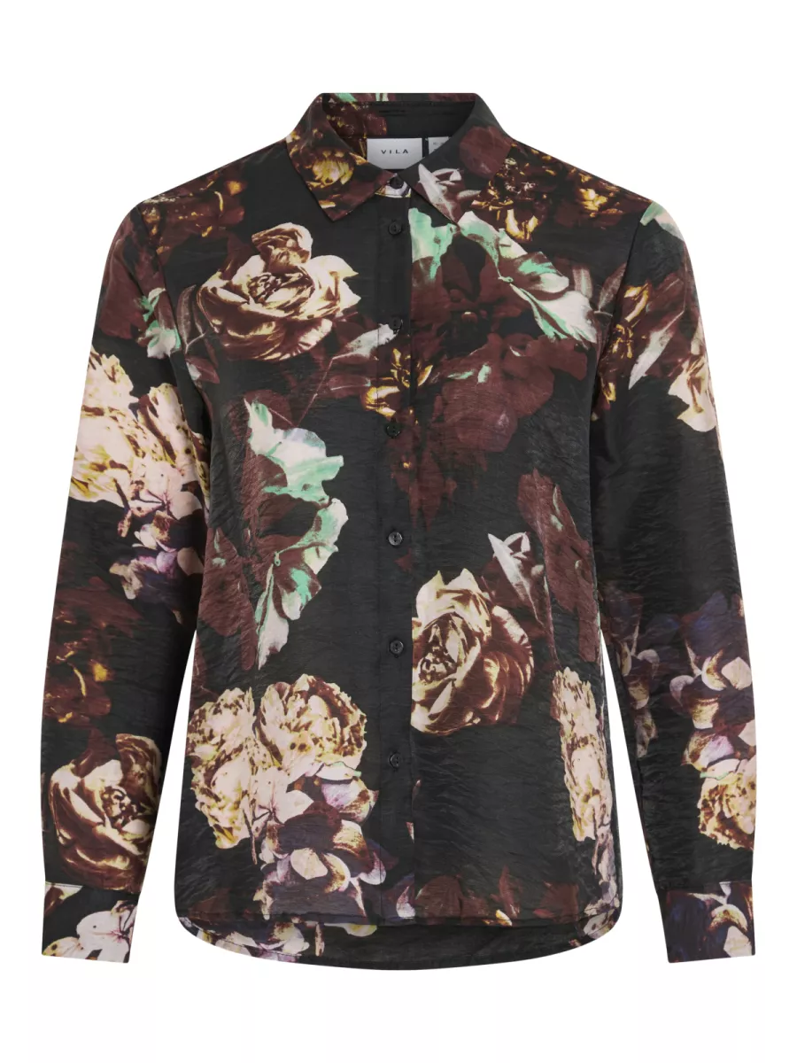 VILA-VIROSANNA ROSI L/S LOOSE SHIRT-14110671-Black Beauty-BLACK