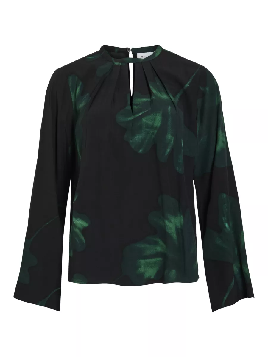 VILA-VIRUNA LEAF L/S O-NECK TOP-14110663-Black Beauty-ZWART COMBINATIES