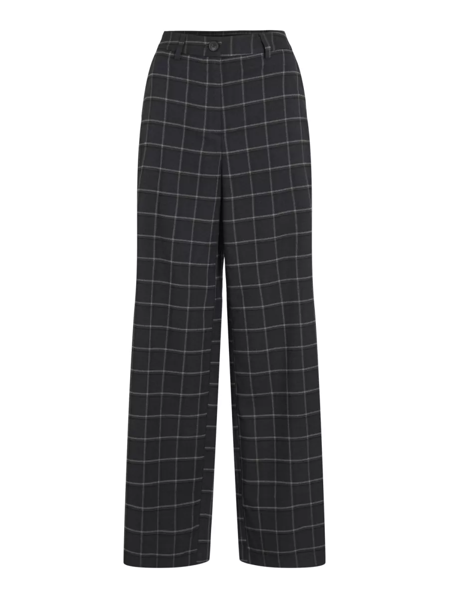 VILA-VISERENA HW WIDE CHECK PANTS-14108992-Black Beauty-BLACK