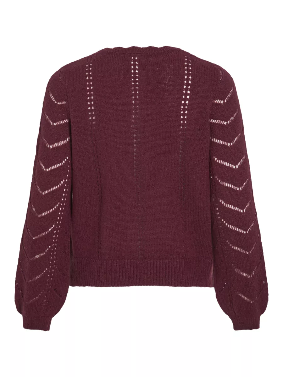 VILA-VITULI O-NECK L/S DETAIL KNIT CARDI-14108959-Fig-BORDEAUX