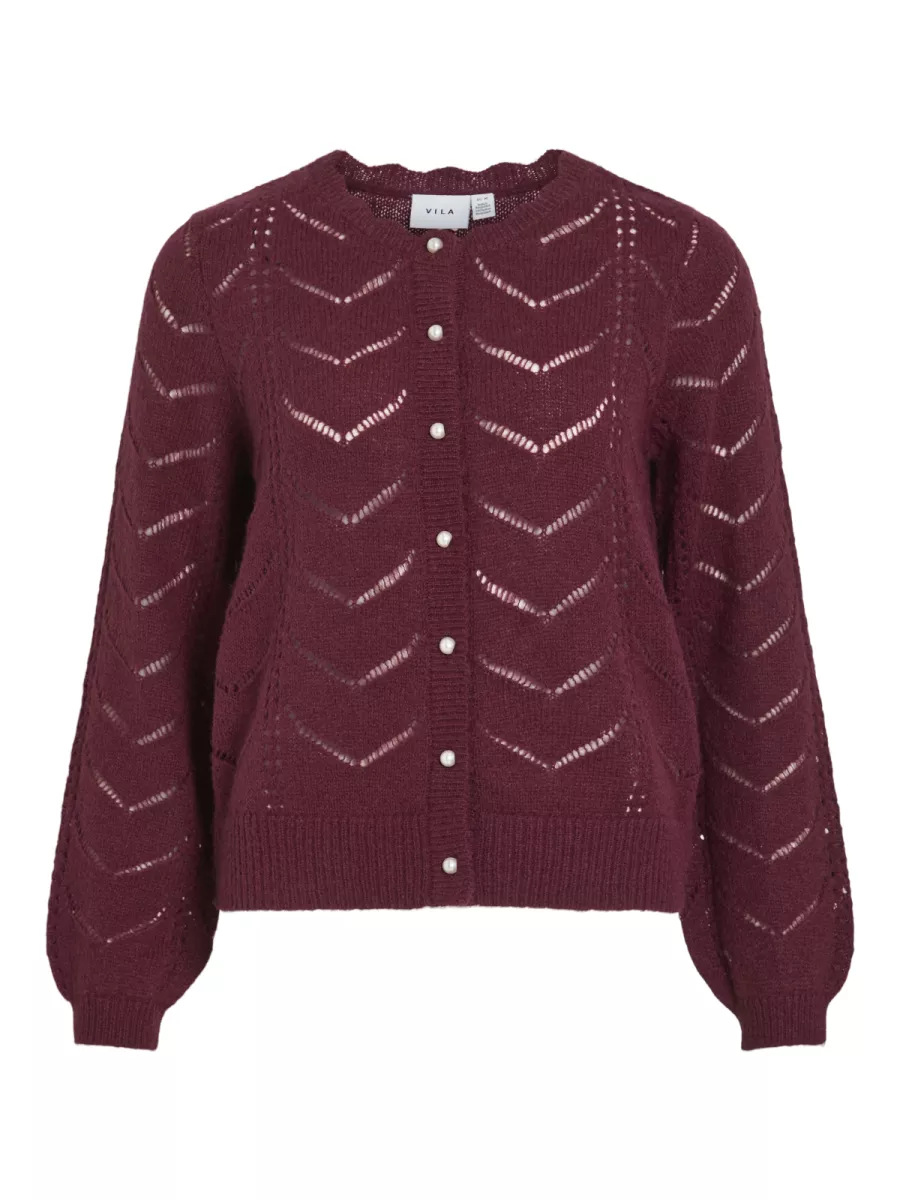 VILA-VITULI O-NECK L/S DETAIL KNIT CARDI-14108959-Fig-BORDEAUX
