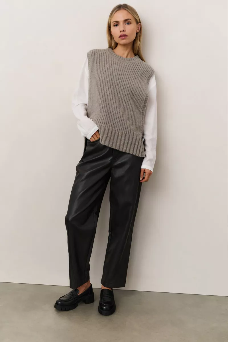 YAYA-Boatneck sweater with fringes; Wool/Polyamide/Modal; 990172-01-000489-509-990172-BRUIN