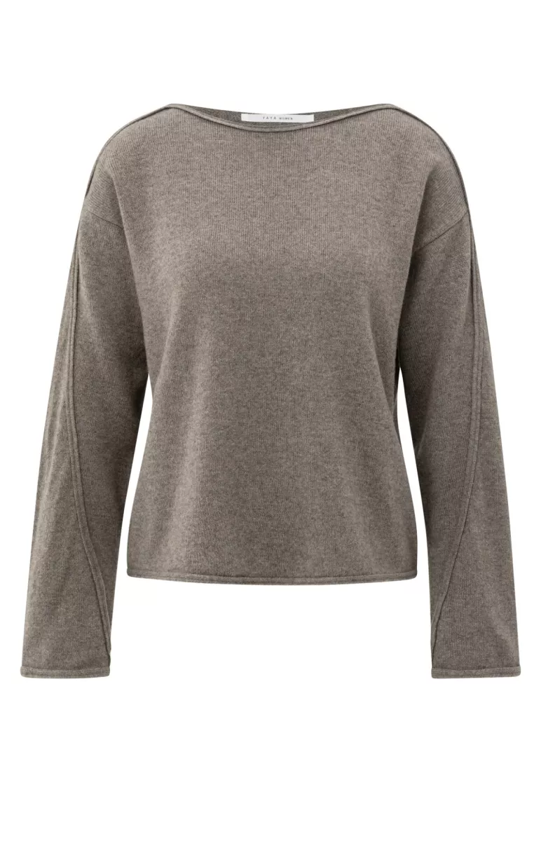 YAYA-Boatneck sweater with fringes; Wool/Polyamide/Modal; 990172-01-000489-509-990172-BRUIN