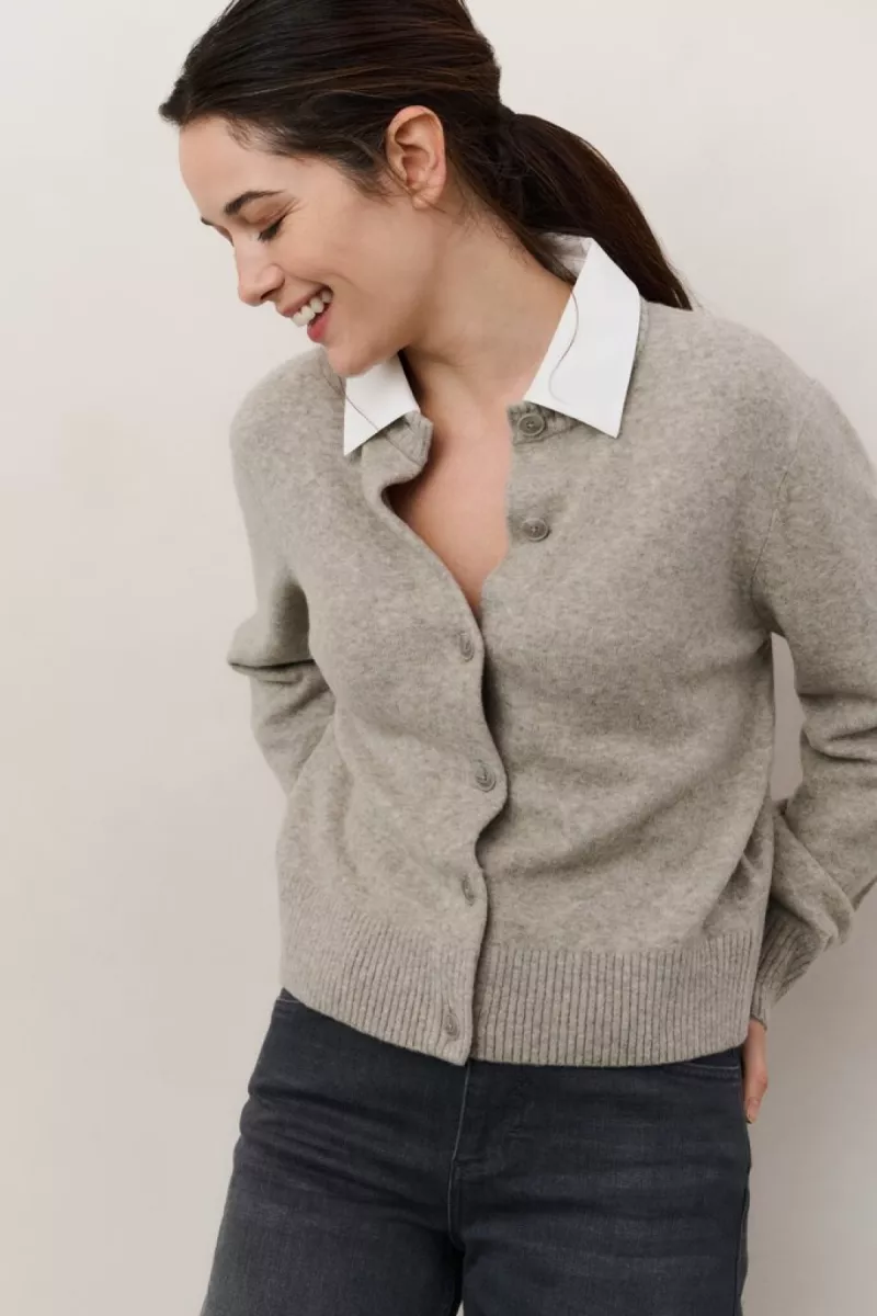 YAYA-Cardigan with detachable woven; Polyamide/Acrylic/Elastane/Wool; 99018-01-010117-509-99018-TAUPE