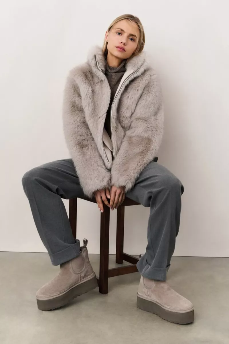 YAYA-Faux fur jacket; Polyester; 99001-02-001058-509-99001-LICHT-/PAREL GRIJS