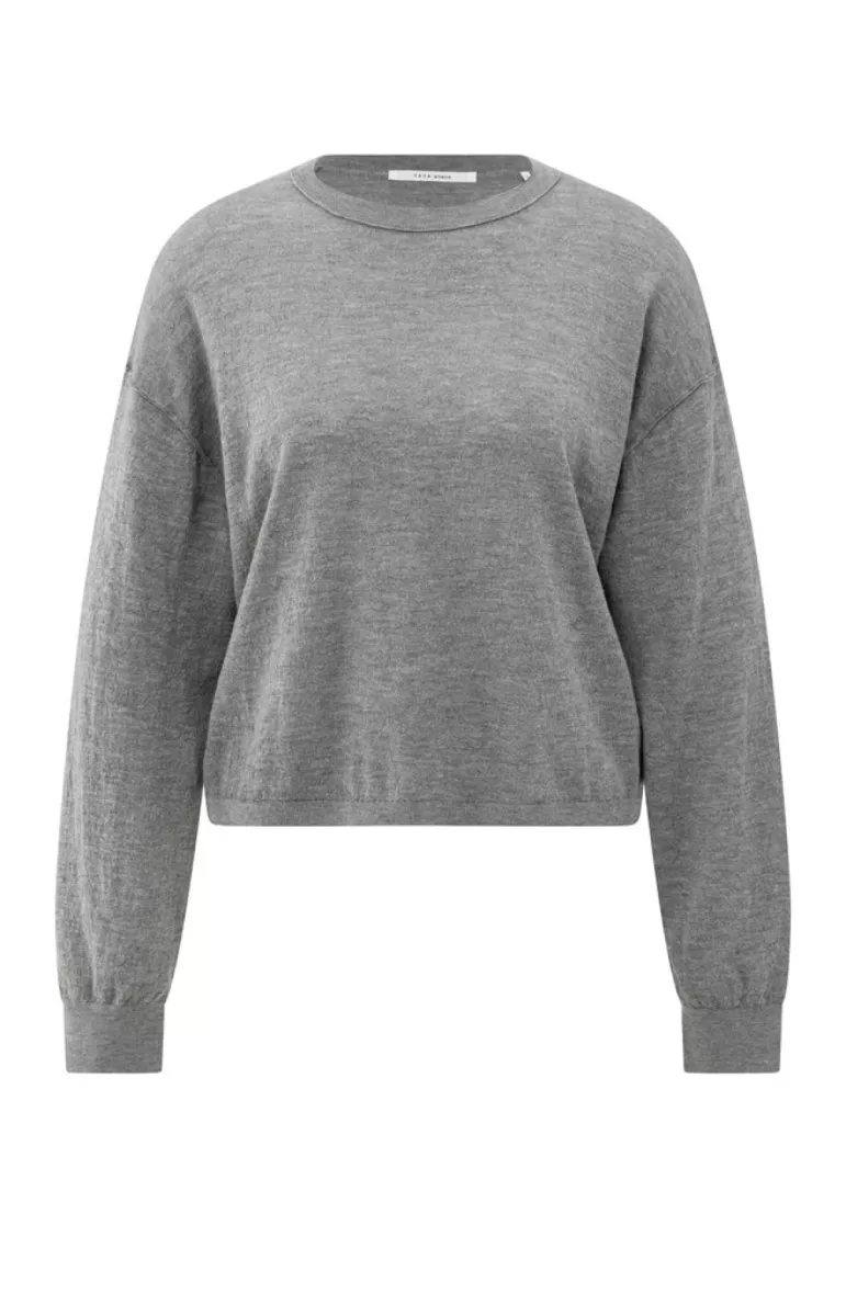 YAYA-Trui met textuur en ronde hals; Wool/Acrylic/Polyamide-01-000487-508-99022-GRIJS