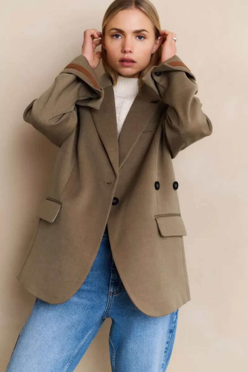 YAYA-Woven oversized blazer with fa; Polyester/Rayon Silk/Lyocell/Wool/E; 99008-01-501070-509-99008-GRIJS MELEE