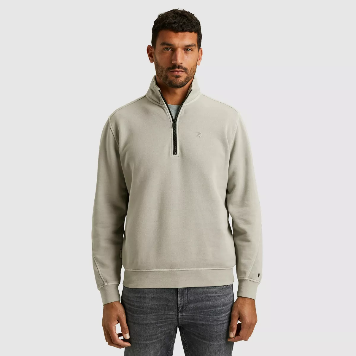CAST IRON-Half zip collar regular fit halfzip-CSW2510446-9031 Drizzle-GRIJS